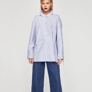 NWT Zara Striped Shirt Collar blue button